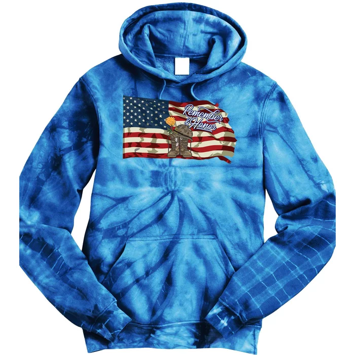 Remember And Honor Veterans Day Patriotic American Flag Cool Gift Tie Dye Hoodie