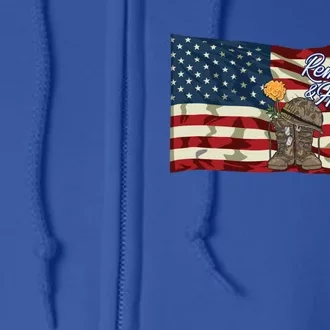 Remember And Honor Veterans Day Patriotic American Flag Cool Gift Full Zip Hoodie