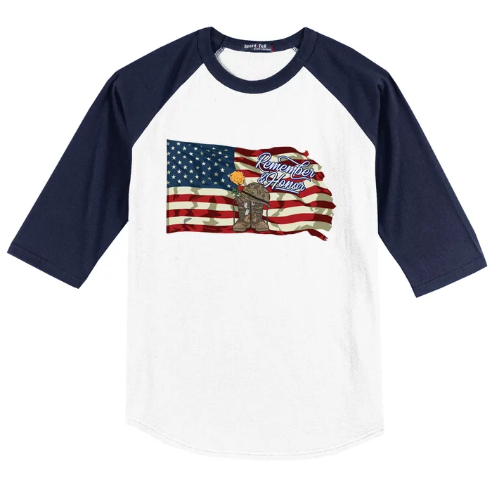 Remember And Honor Veterans Day Patriotic American Flag Cool Gift Baseball Sleeve Shirt