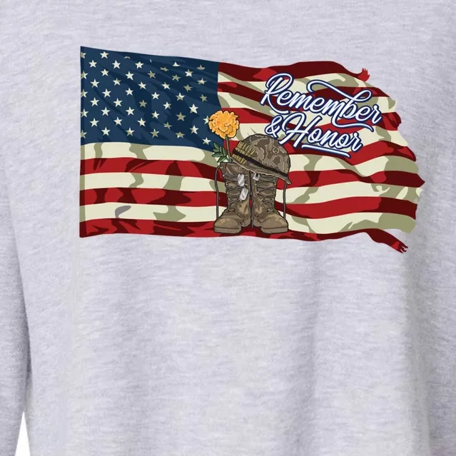 Remember And Honor Veterans Day Patriotic American Flag Cool Gift Cropped Pullover Crew