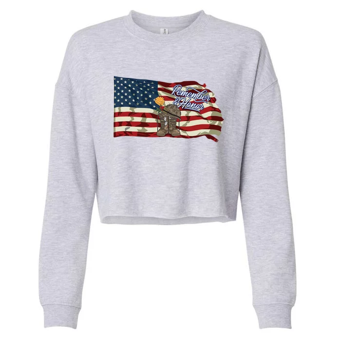 Remember And Honor Veterans Day Patriotic American Flag Cool Gift Cropped Pullover Crew