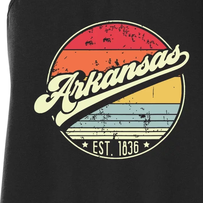 Retro Arkansas Home State Ar Cool 70s Style Sunset Women's Racerback Tank