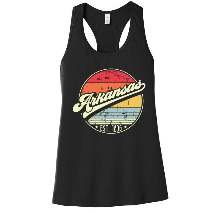 Retro Arkansas Home State Ar Cool 70s Style Sunset Women's Racerback Tank