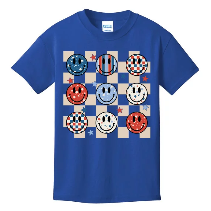 Retro America Hippie Usa Patriotic Checkered 4th Of July Gift Kids T-Shirt