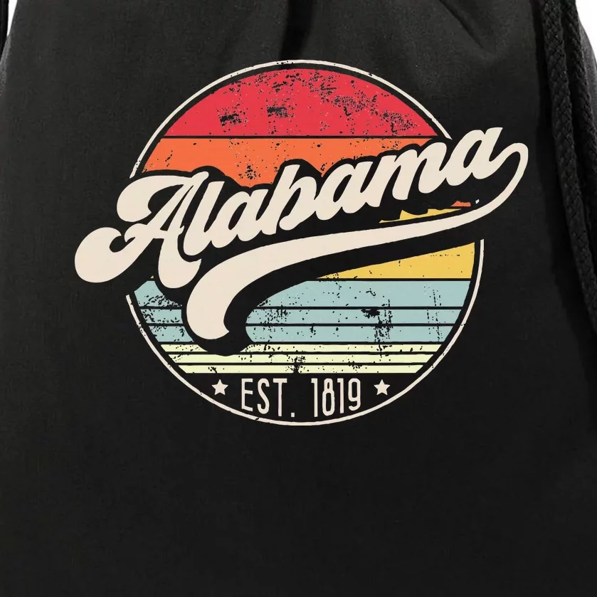 Retro Alabama Home State Al Cool 70s Style Sunset Drawstring Bag