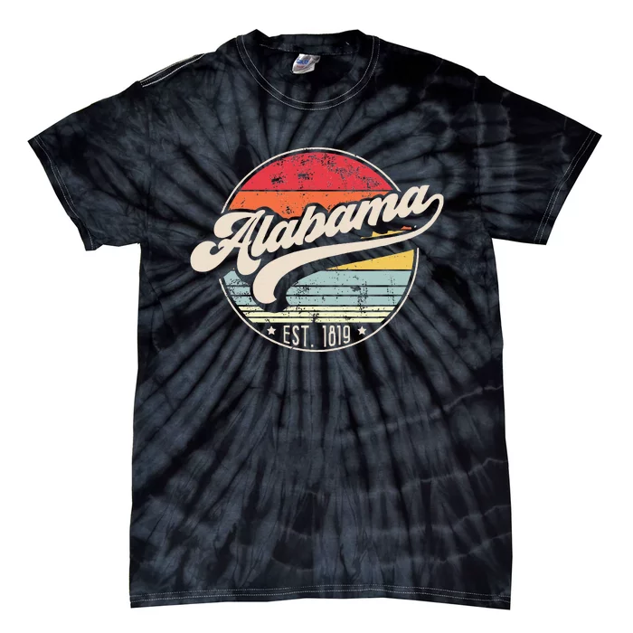 Retro Alabama Home State Al Cool 70s Style Sunset Tie-Dye T-Shirt