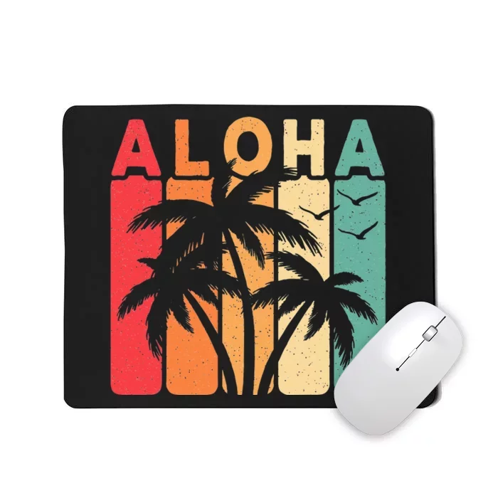 Retro Aloha Hawaii Tropical Summer Palm Tree Hawaiian Mousepad