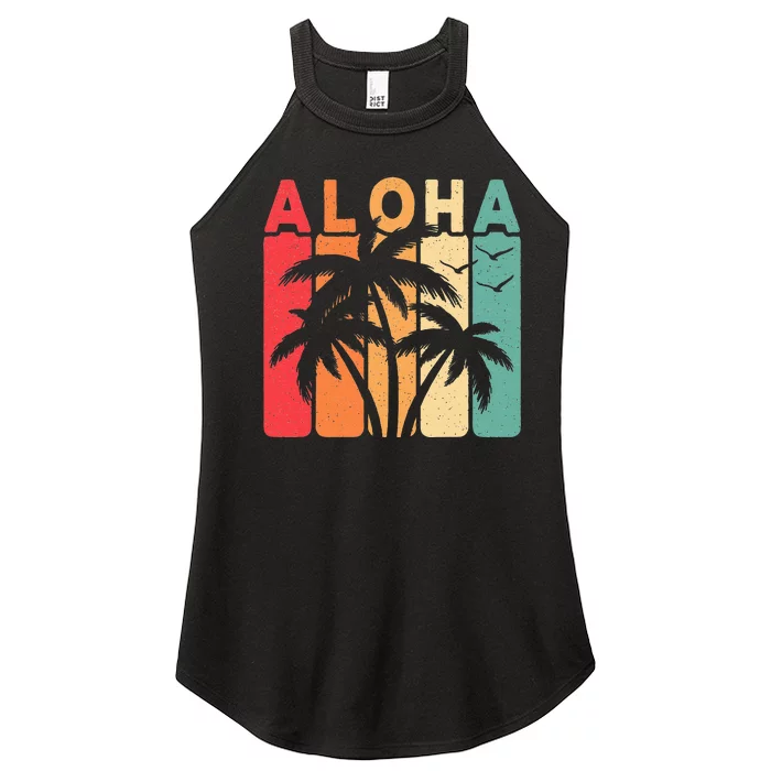 Retro Aloha Hawaii Tropical Summer Palm Tree Hawaiian Women’s Perfect Tri Rocker Tank