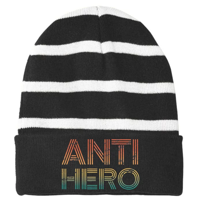 Retro Anti Hero Vintage Tv Movie Lover Striped Beanie with Solid Band