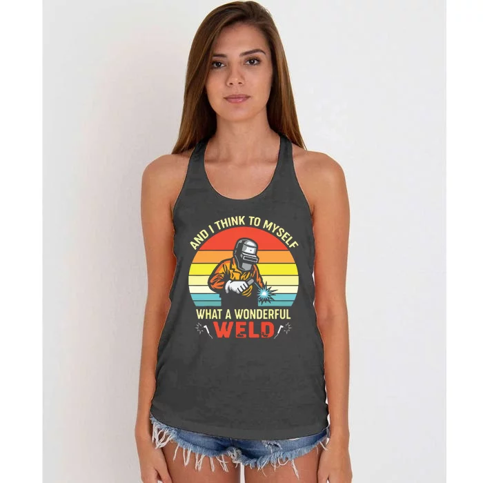 Retro And I Think To Myself What A Wonderful Weld Welding Women's Knotted Racerback Tank