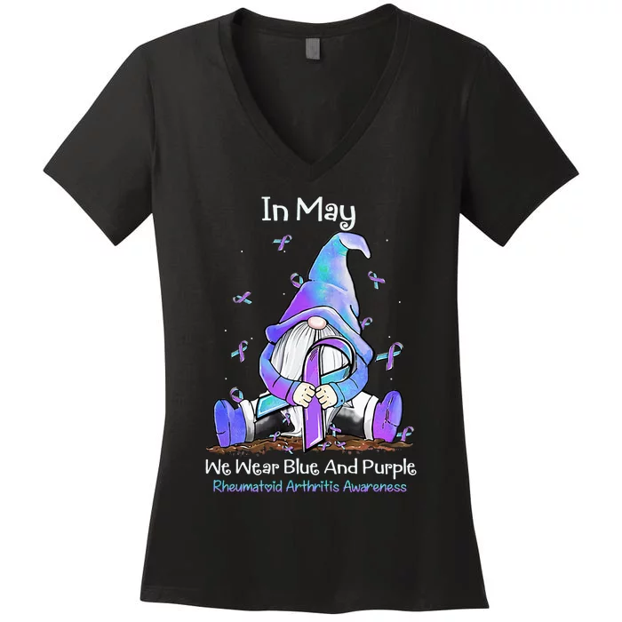 Rheumatoid Arthritis In May We Wear Blue And Purple Women's V-Neck T-Shirt