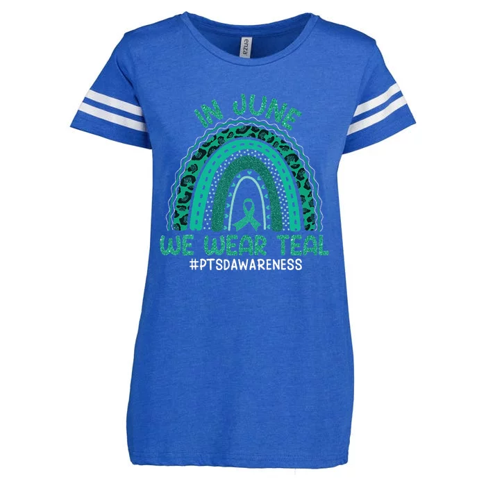 Rainbow Awareness In June We Wear Teal PTSD Awareness Month Enza Ladies Jersey Football T-Shirt