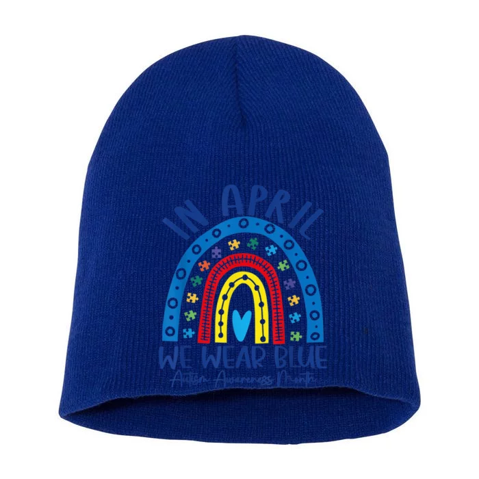 Rainbow Autism In April We Wear Blue Autism Awareness Month Short Acrylic Beanie