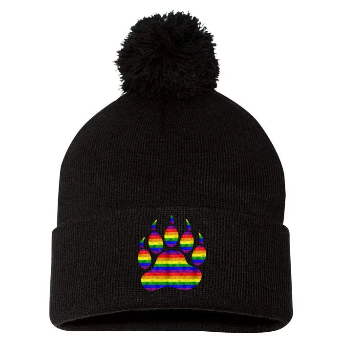 Rainbow Bear Paw Pom Pom 12in Knit Beanie