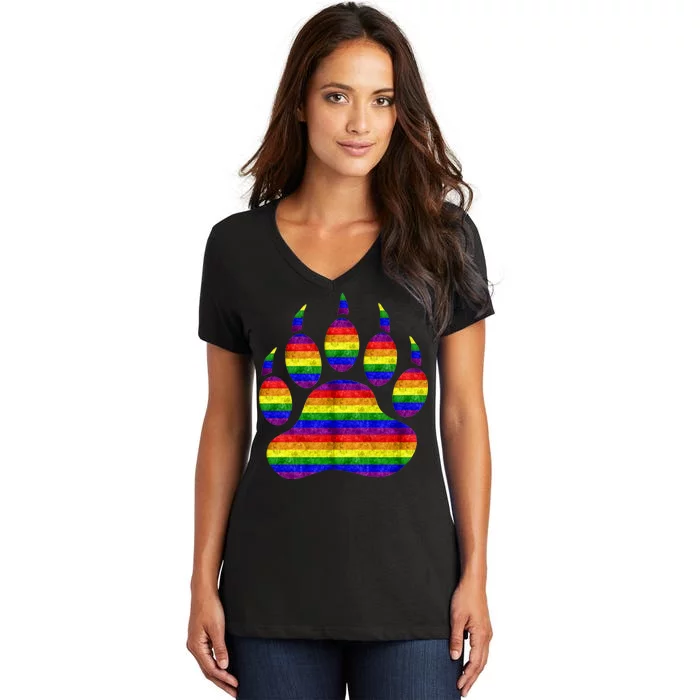 Rainbow Bear Paw Women's V-Neck T-Shirt