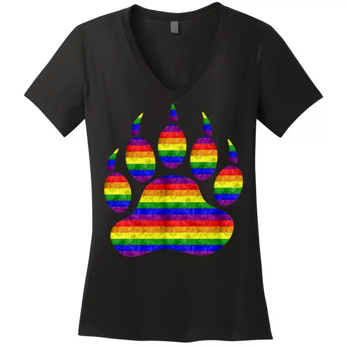 Rainbow Bear Paw Women's V-Neck T-Shirt