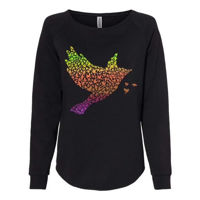 Rainbow Bird Abstract Flock Womens California Wash Sweatshirt