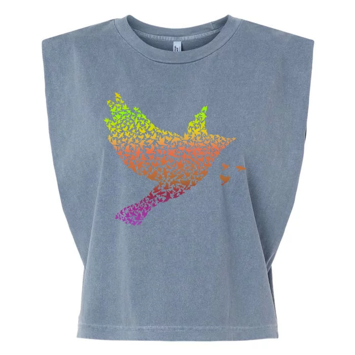 Rainbow Bird Abstract Flock Garment-Dyed Women's Muscle Tee