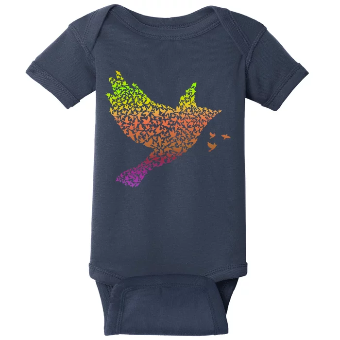 Rainbow Bird Abstract Flock Baby Bodysuit