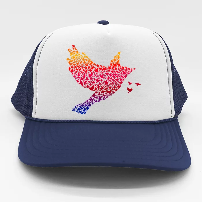 Rainbow Bird Abstract Flock Trucker Hat