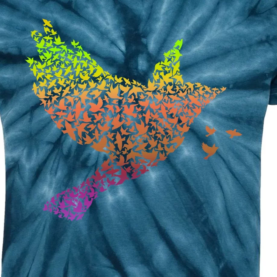 Rainbow Bird Abstract Flock Kids Tie-Dye T-Shirt