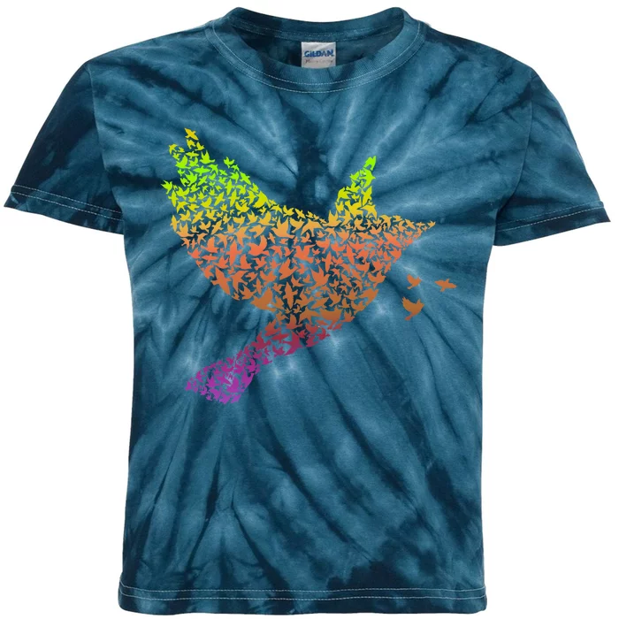 Rainbow Bird Abstract Flock Kids Tie-Dye T-Shirt