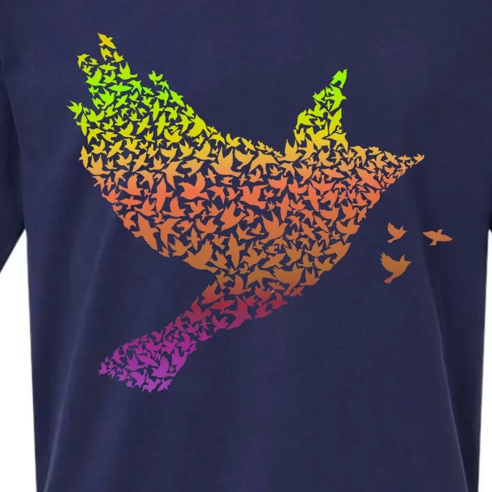 Rainbow Bird Abstract Flock Sueded Cloud Jersey T-Shirt