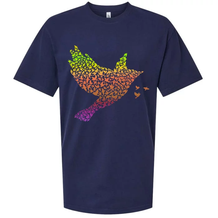 Rainbow Bird Abstract Flock Sueded Cloud Jersey T-Shirt