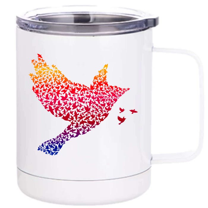 Rainbow Bird Abstract Flock Front & Back 12oz Stainless Steel Tumbler Cup