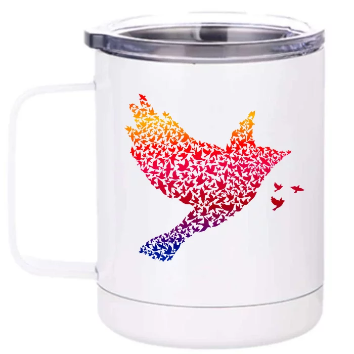 Rainbow Bird Abstract Flock Front & Back 12oz Stainless Steel Tumbler Cup