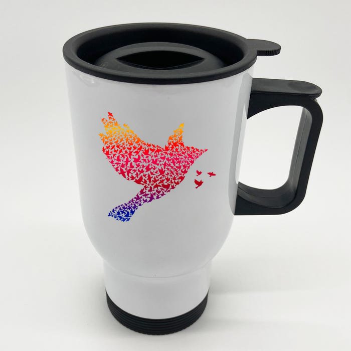 Rainbow Bird Abstract Flock Front & Back Stainless Steel Travel Mug