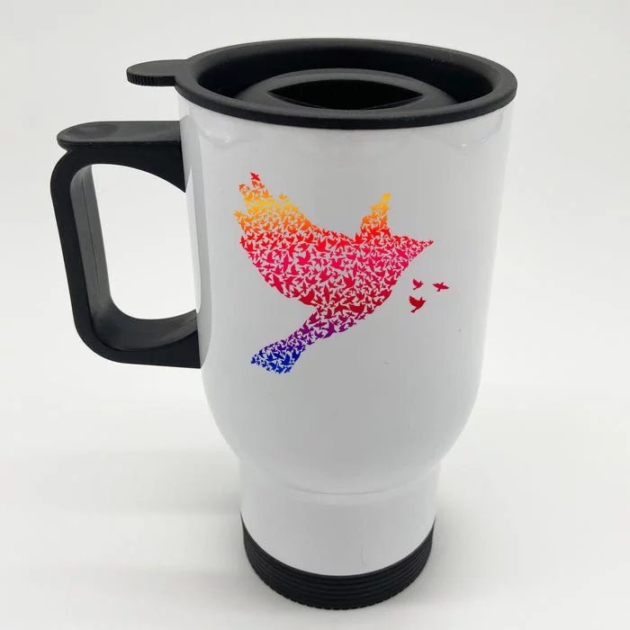 Rainbow Bird Abstract Flock Front & Back Stainless Steel Travel Mug