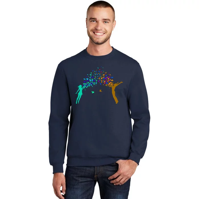 Rainbow Bird Flock Boy And Girl Tall Sweatshirt