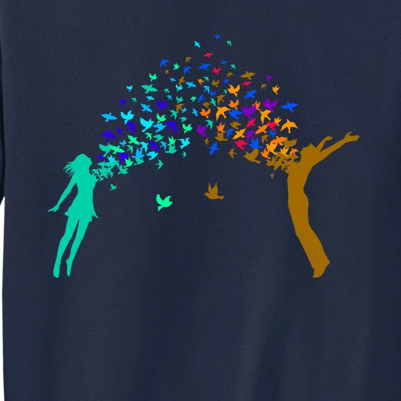 Rainbow Bird Flock Boy And Girl Tall Sweatshirt