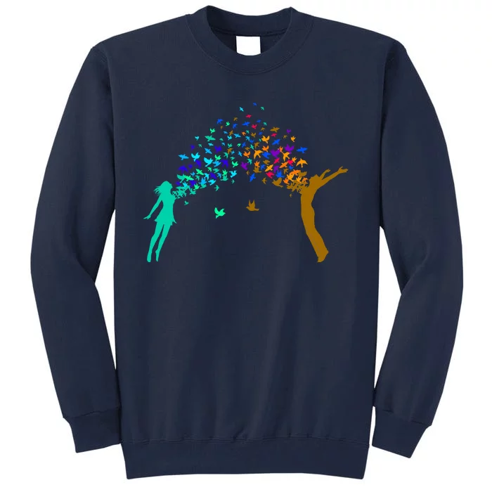 Rainbow Bird Flock Boy And Girl Tall Sweatshirt