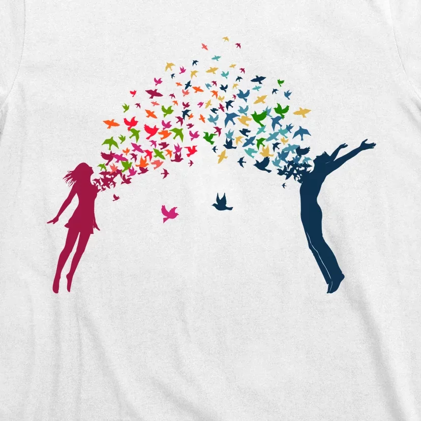 Rainbow Bird Flock Boy And Girl T-Shirt