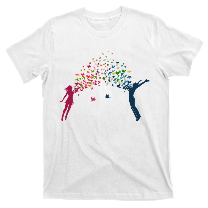 Rainbow Bird Flock Boy And Girl T-Shirt