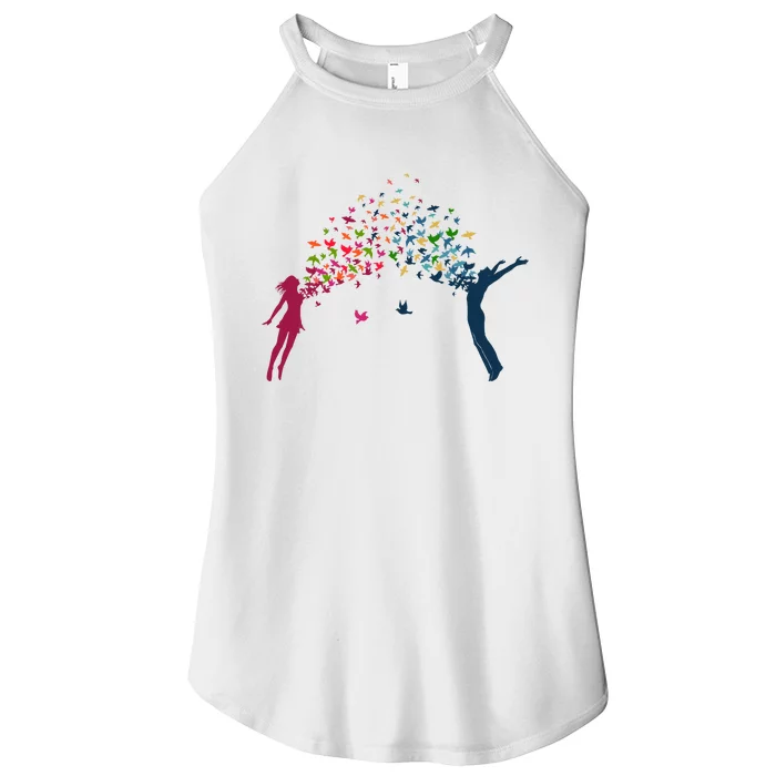 Rainbow Bird Flock Boy And Girl Women’s Perfect Tri Rocker Tank