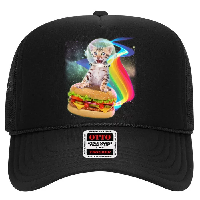 Rainbow Burger Space Cat High Crown Mesh Trucker Hat