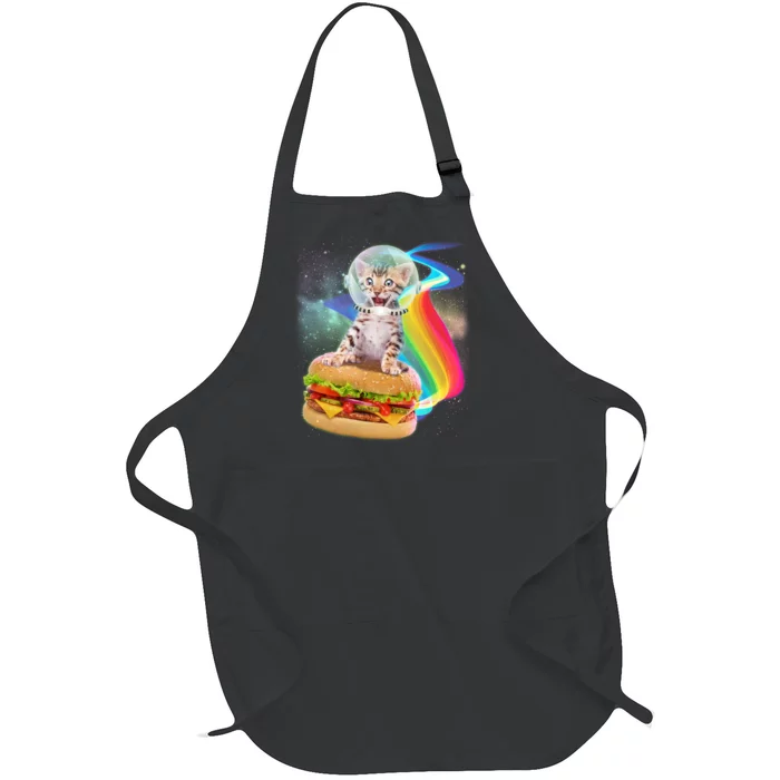 Rainbow Burger Space Cat Full-Length Apron With Pocket