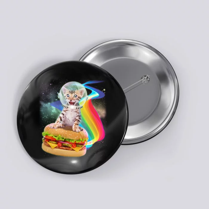 Rainbow Burger Space Cat Button