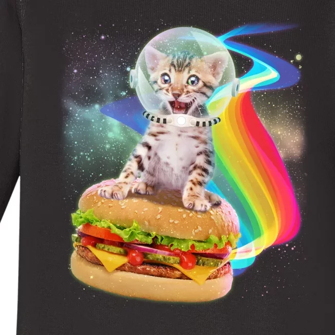 Rainbow Burger Space Cat Baby Long Sleeve Bodysuit