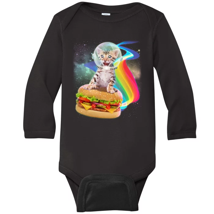 Rainbow Burger Space Cat Baby Long Sleeve Bodysuit