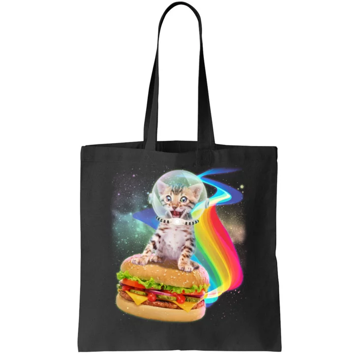 Rainbow Burger Space Cat Tote Bag