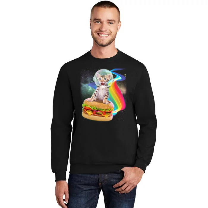 Rainbow Burger Space Cat Tall Sweatshirt