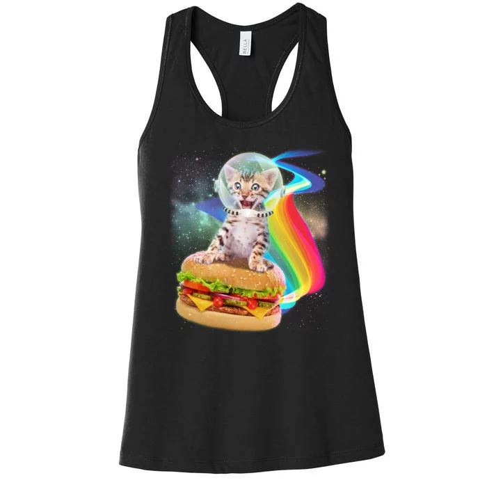 Rainbow Burger Space Cat Women's Racerback Tank