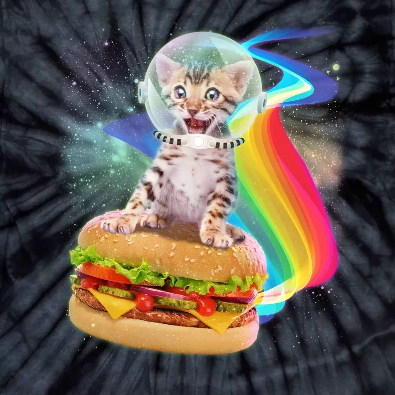 Rainbow Burger Space Cat Tie-Dye T-Shirt