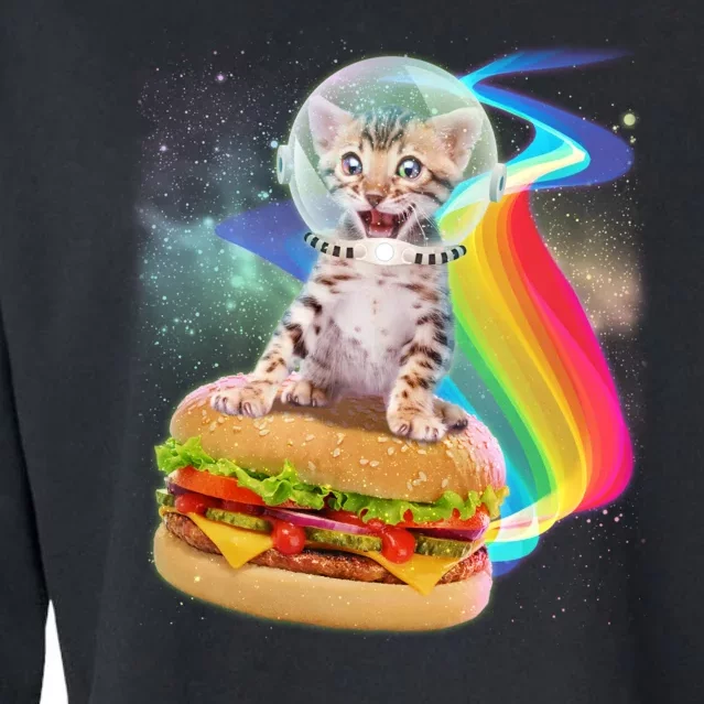 Rainbow Burger Space Cat Cropped Pullover Crew