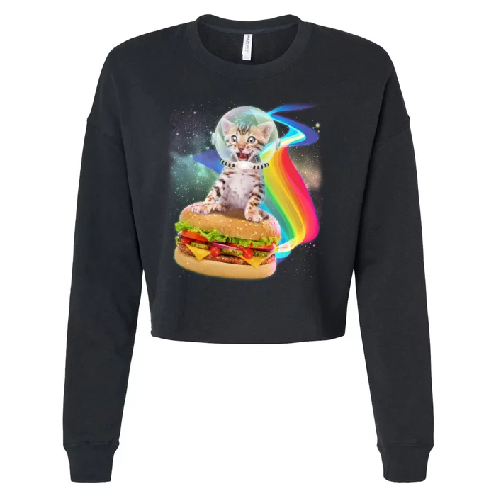 Rainbow Burger Space Cat Cropped Pullover Crew