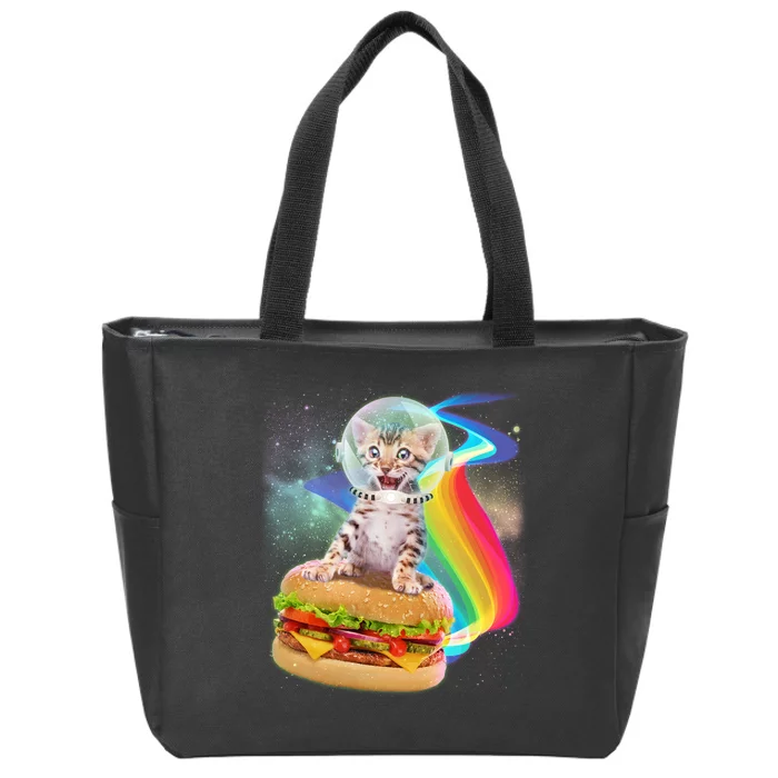 Rainbow Burger Space Cat Zip Tote Bag